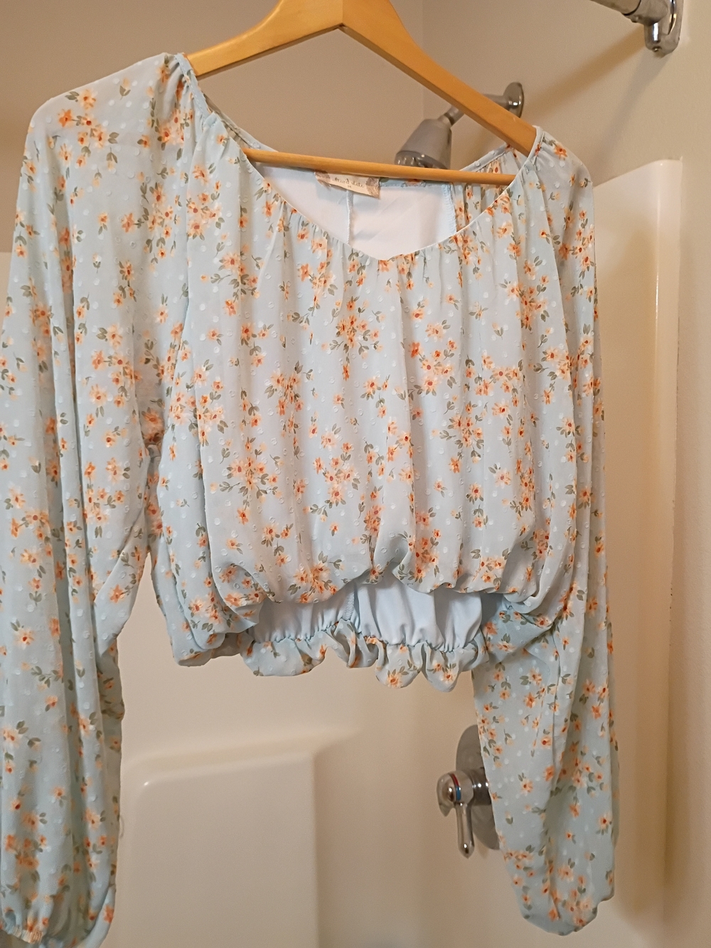 Altar'd State Blue Cropped Floral Milkmaid Top Size Medium